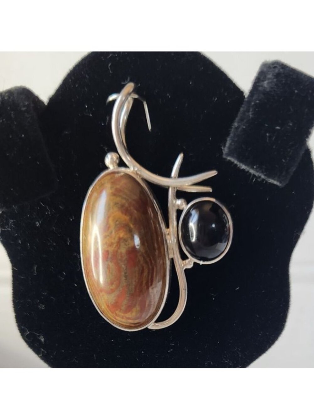 Pendant Jasper & Onyx 13.5 gr 15mm loop 925 Silver  50mm x 30mm - Picture 2 of 9